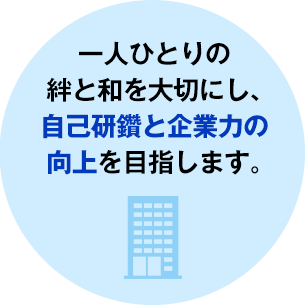 一人ひとりの絆と和を大切にし、自己研鑽と企業力の向上を目指します。